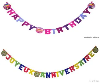BLISTER MIX GUIRLANDE JOYEUX ANNIVETSAIRE X6 HAPPY BIRTHDAY X6